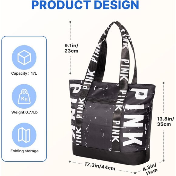 Travel Tote Bag for Women Large Waterproof Beach Bag for Daily Use Durable Nylon - Picture 2 of 8